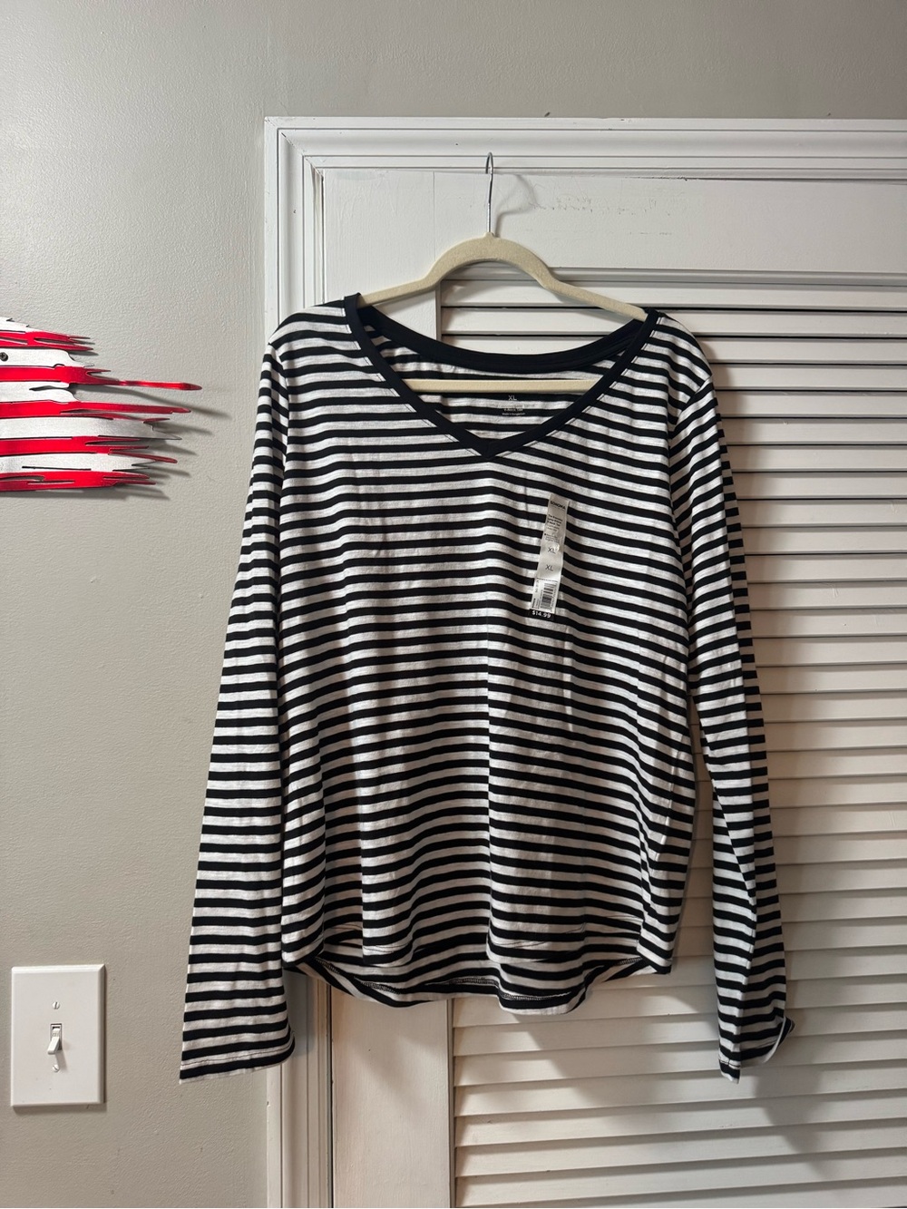 Sonoma Black and White Striped Long Sleeve Tee